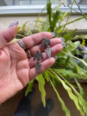 Vintage Sterling Silver Thunderbird Arrowhead Drop Earrings
